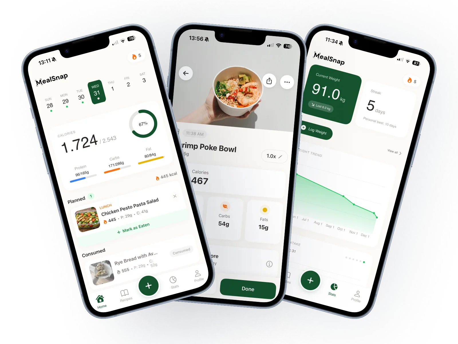 MealSnap app screens